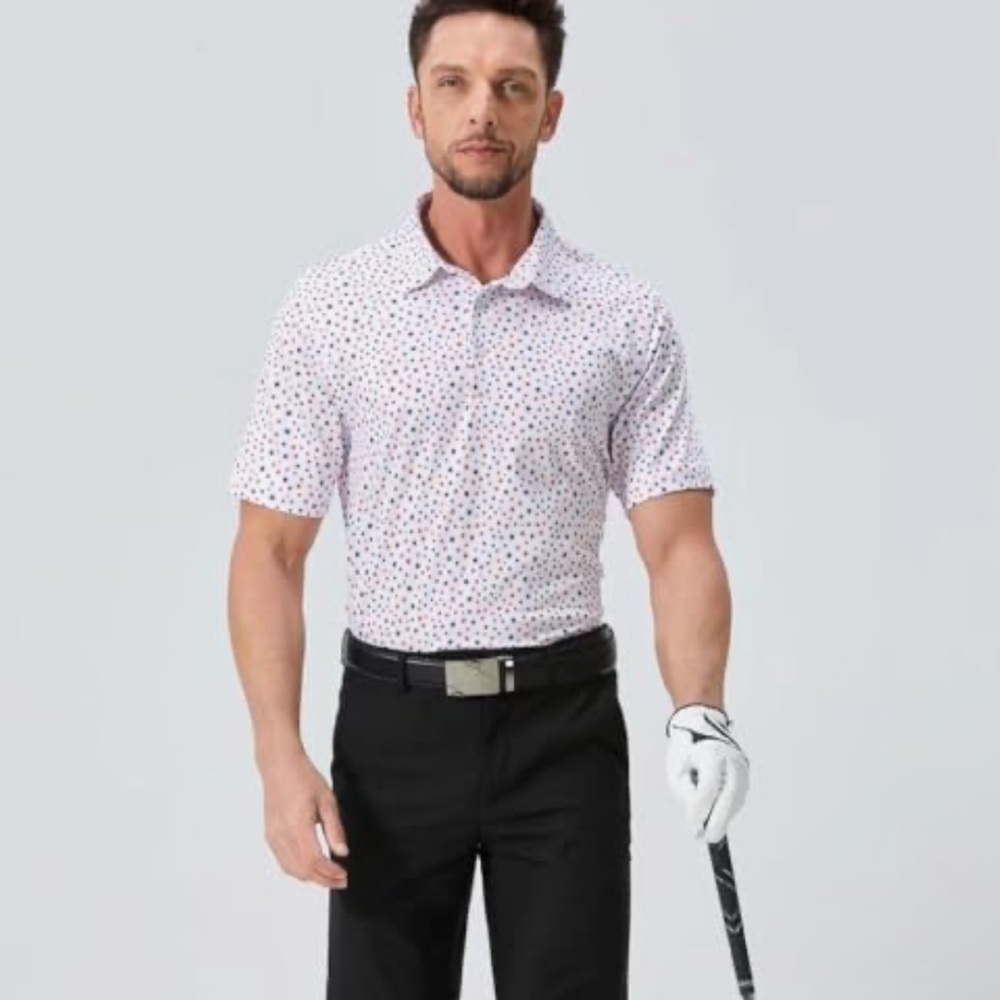 Trusmol Men's Red White Blue Patriotic Star Short Sleeve Golf Polo Shirt XXL NEW